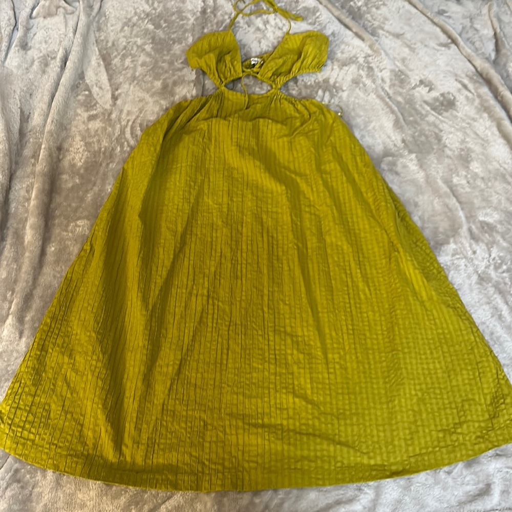 Madewell seersucker tie front cutout midi dress